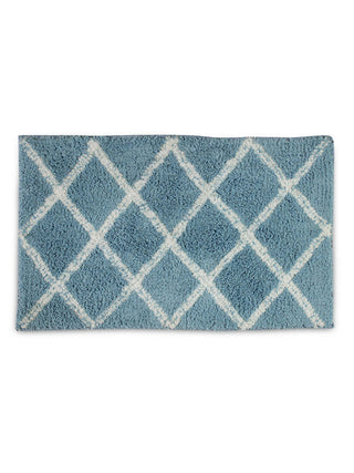 FABINALIV Blue Geometric Cotton Blend Door Mat (60X40 cm)