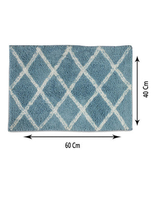 FABINALIV Set of 2 Blue Geometric Cotton Blend Door Mats (60X40 cm)