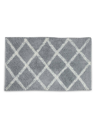 FABINALIV Grey Geometric Cotton Blend Door Mat (60X40 cm)