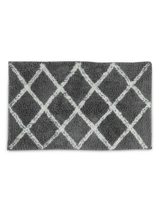 FABINALIV Grey Geometric Cotton Blend Door Mat (60X40 cm)
