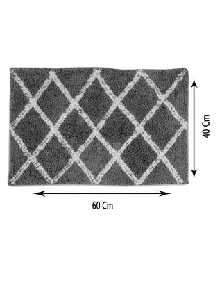 FABINALIV Set of 2 Grey Geometric Cotton Blend Door Mats (60X40 cm)
