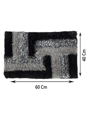 FABINALIV Set of 2 Black Geometric Polyester Door Mats (60X40 cm)