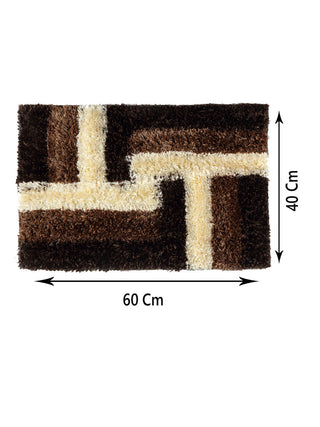 FABINALIV Set of 2 Brown Geometric Polyester Door Mats (60X40 cm)