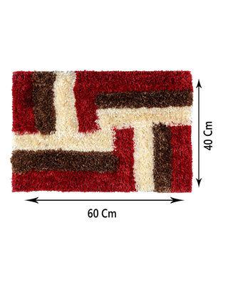 FABINALIV Set of 2 Red Geometric Polyester Door Mats (60X40 cm)