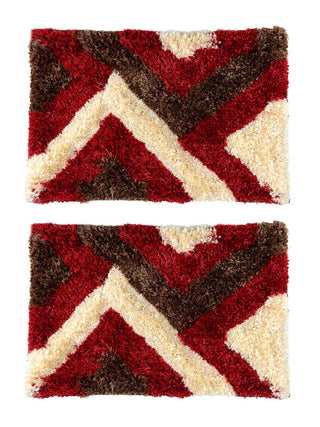 FABINALIV Set of 2 Red Geometric Polyester Door Mats (60X40 cm)