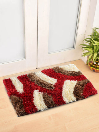 FABINALIV Red Geometric Polyester Door Mat (60X40 cm)