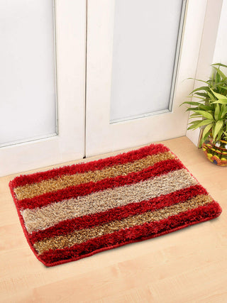 FABINALIV Red Striped Polyester Door Mat (60X40 cm)