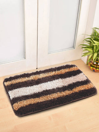 FABINALIV Brown Striped Polyester Door Mat (60X40 cm)