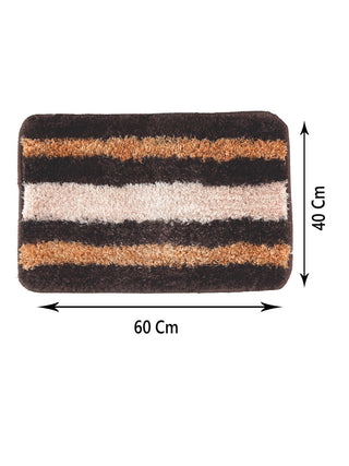 FABINALIV Set of 2 Brown Striped Polyester Door Mats (60X40 cm)