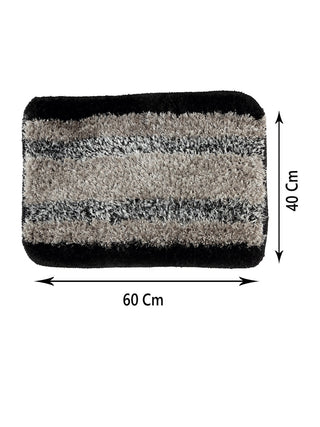 FABINALIV Set of 2 Black Striped Polyester Door Mats (60X40 cm)