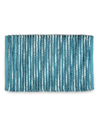 FABINALIV Blue Striped Cotton Blend Door Mat (78X52 cm)