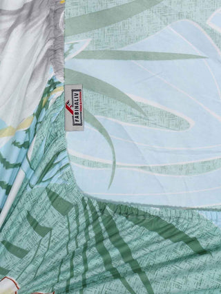 FABINALIV Green Floral 300 TC Cotton Blend King Size Fitted Double Bedsheet with 2 Pillow Covers (250X225 cm)
