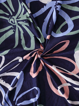 FABINALIV Blue Floral 300 TC Cotton Blend King Size Fitted Double Bedsheet with 2 Pillow Covers (250X225 cm)