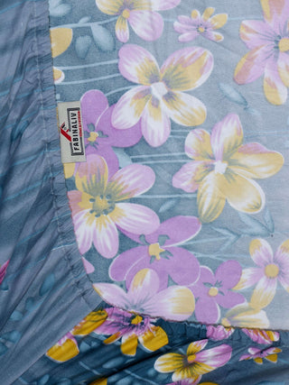 FABINALIV Cream Floral 300 TC Cotton Blend King Size Fitted Double Bedsheet with 2 Pillow Covers (250X225 cm)