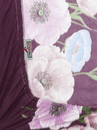 FABINALIV Maroon Floral 300 TC Cotton Blend King Size Fitted Double Bedsheet with 2 Pillow Covers (250X225 cm)
