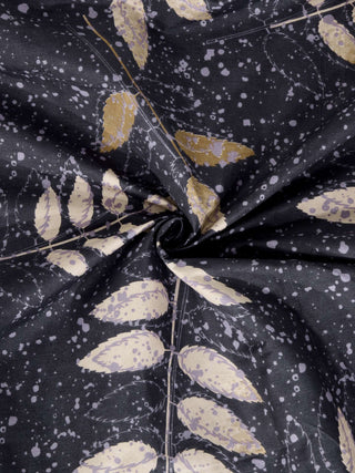 FABINALIV Black Floral 300 TC Cotton Blend King Size Fitted Double Bedsheet with 2 Pillow Covers (250X225 cm)
