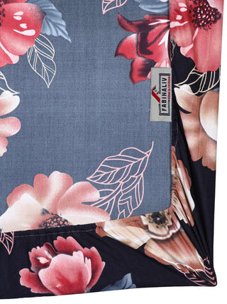 FABINALIV Black Floral 300 TC Cotton Blend King Size Fitted Double Bedsheet with 2 Pillow Covers (250X225 cm)