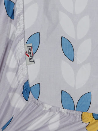 FABINALIV Grey Floral 300 TC Cotton Blend King Size Fitted Double Bedsheet with 2 Pillow Covers (250X225 cm)