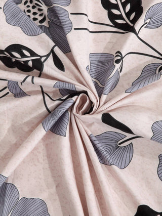 FABINALIV Cream Floral 300 TC Cotton Blend King Size Fitted Double Bedsheet with 2 Pillow Covers (250X225 cm)