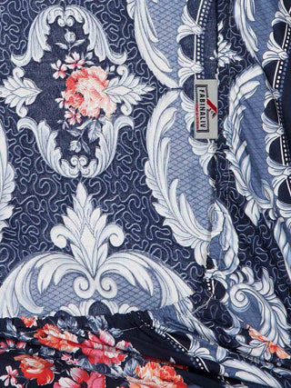FABINALIV Blue Floral 300 TC Cotton Blend King Size Fitted Double Bedsheet with 2 Pillow Covers (250X225 cm)