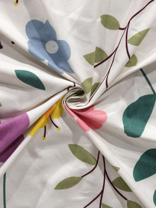 FABINALIV Multicolor Floral 210 TC Cotton Blend Super King Size Fitted Double Bedsheet with 2 Pillow Covers (270X270 cm)