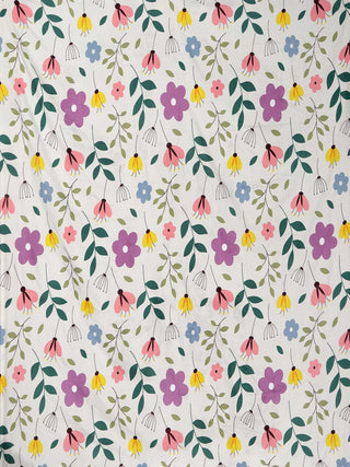FABINALIV Multicolor Floral 210 TC Cotton Blend Super King Size Fitted Double Bedsheet with 2 Pillow Covers (270X270 cm)
