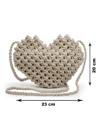 FABINALIV Off White Abstract Macrame Women Hand Bag