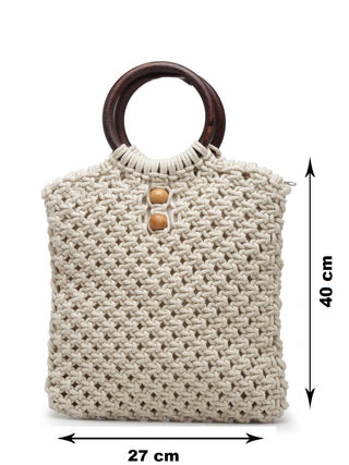 FABINALIV Off White Abstract Macrame Women Hand Bag