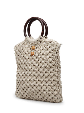 FABINALIV Off White Abstract Macrame Women Hand Bag