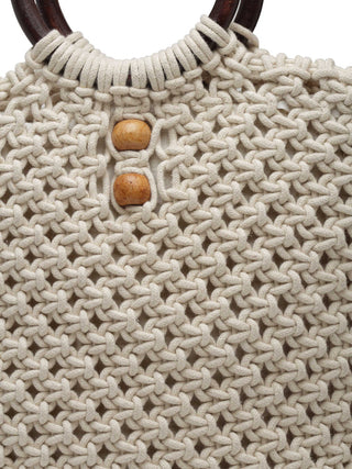 FABINALIV Off White Abstract Macrame Women Hand Bag