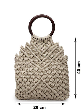 FABINALIV Off White Abstract Macrame Women Hand Bag