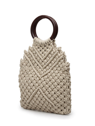 FABINALIV Off White Abstract Macrame Women Hand Bag