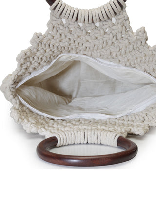FABINALIV Off White Abstract Macrame Women Hand Bag