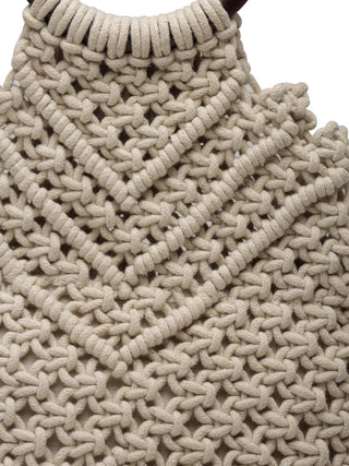 FABINALIV Off White Abstract Macrame Women Hand Bag