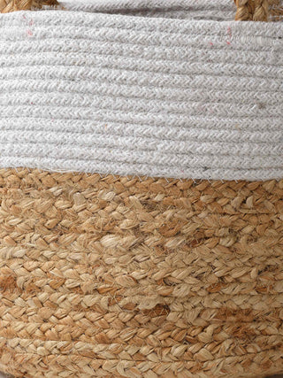 FABINALIV Set of 3 Beige Striped Braided Women Jute Hand Bag