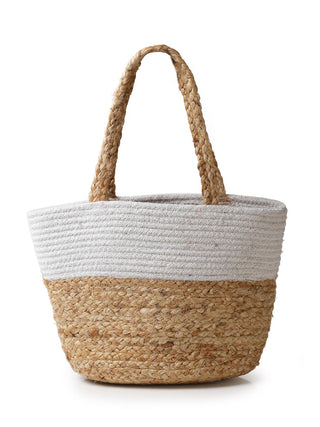 FABINALIV Set of 3 Beige Striped Braided Women Jute Hand Bag