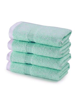 FABINALIV Unisex Set of 4 Green Solid 100% Cotton Hand Towels (50X33 cm)