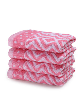 FABINALIV Unisex Set of 4 Pink Geometric 100% Cotton Hand Towels (50X33 cm)