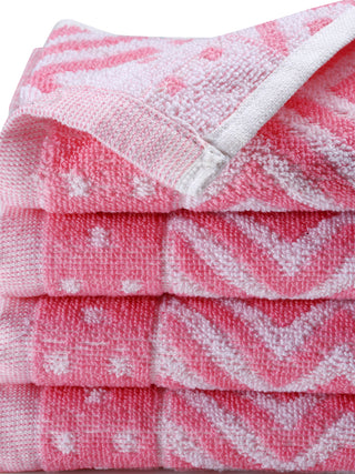 FABINALIV Unisex Set of 4 Pink Geometric 100% Cotton Hand Towels (50X33 cm)