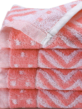 FABINALIV Unisex Set of 4 Peach Geometric 100% Cotton Hand Towels (50X33 cm)