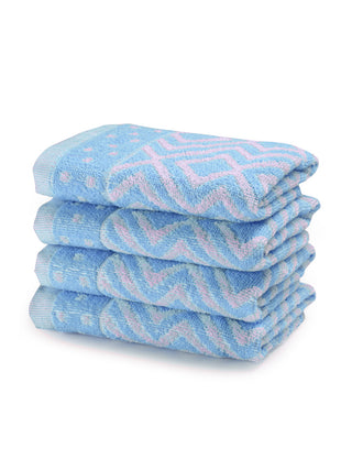 FABINALIV Unisex Set of 4 Blue Geometric 100% Cotton Hand Towels (50X33 cm)