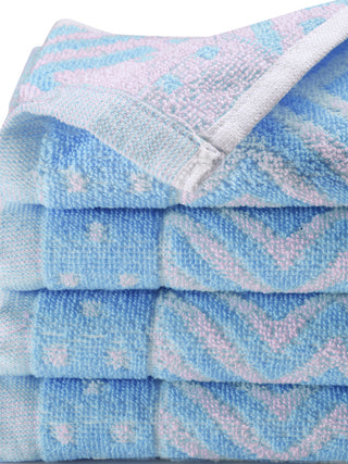 FABINALIV Unisex Set of 4 Blue Geometric 100% Cotton Hand Towels (50X33 cm)