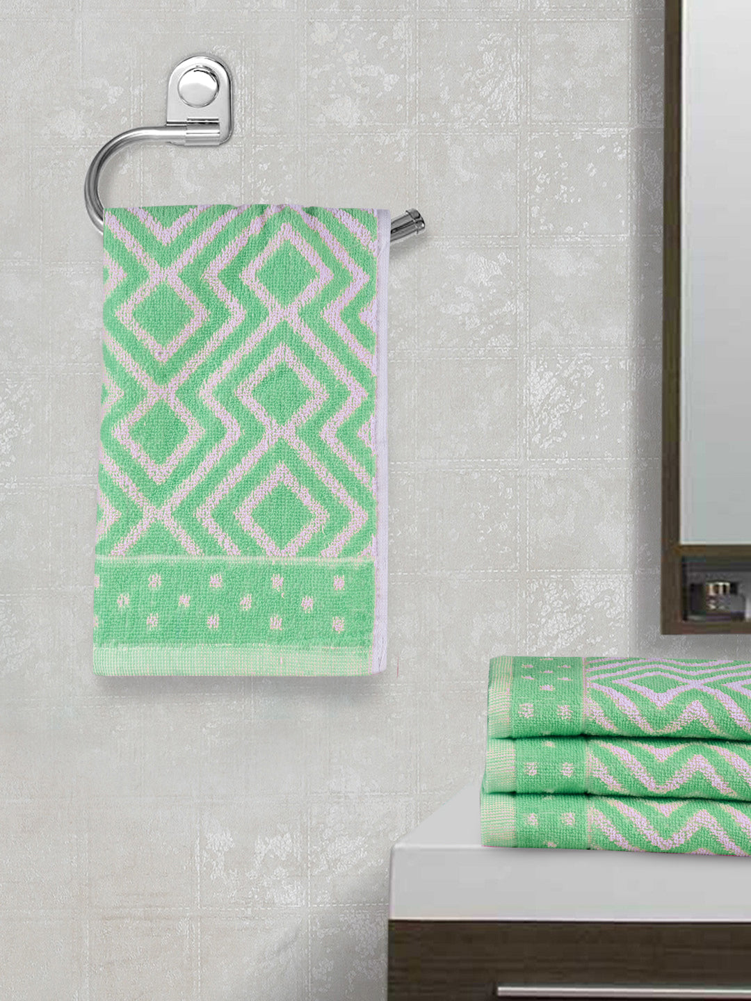 Green geometric online towels