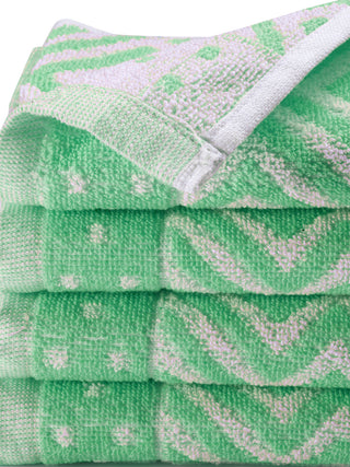 FABINALIV Unisex Set of 4 Green Geometric 100% Cotton Hand Towels (50X33 cm)