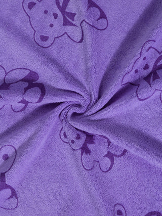 FABINALIV Set of 3 Purple Cartoon Print Cotton Kids Bath Towels (110X56 cm)