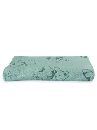 FABINALIV Set of 3 Turquoise Cartoon Print Cotton Kids Bath Towels (110X56 cm)