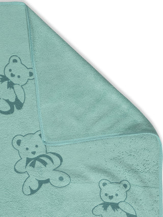 FABINALIV Set of 3 Turquoise Cartoon Print Cotton Kids Bath Towels (110X56 cm)