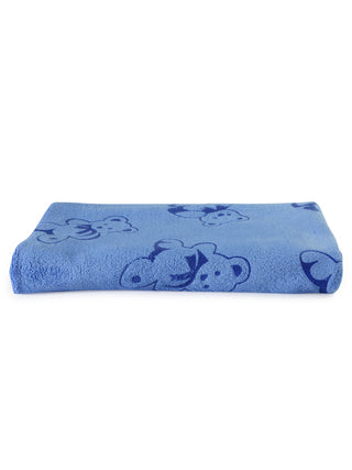 FABINALIV Set of 3 Blue Cartoon Print Cotton Kids Bath Towels (110X56 cm)