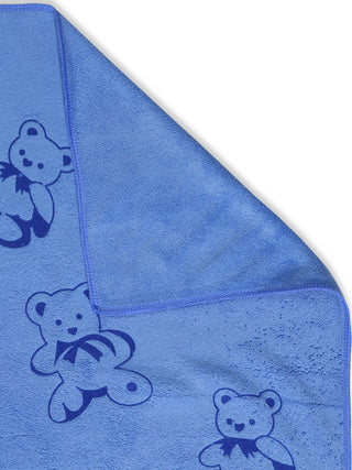 FABINALIV Set of 3 Blue Cartoon Print Cotton Kids Bath Towels (110X56 cm)