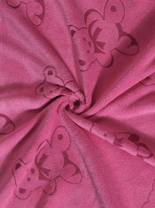 FABINALIV Set of 3 Pink Cartoon Print Cotton Kids Bath Towels (110X56 cm)